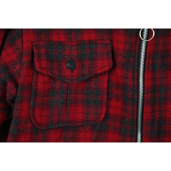 Vintage Women's Medium Red Plaid Crop Jacket Cabincore 90s Y2K Punk Academia - Picture 4 of 7